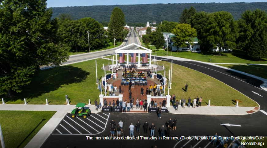 photo of the memorial dedication on campus provided by WV Metro News